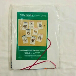 Mary Maxim Needle Work Cross Stitch Magnet Banners Country Decor